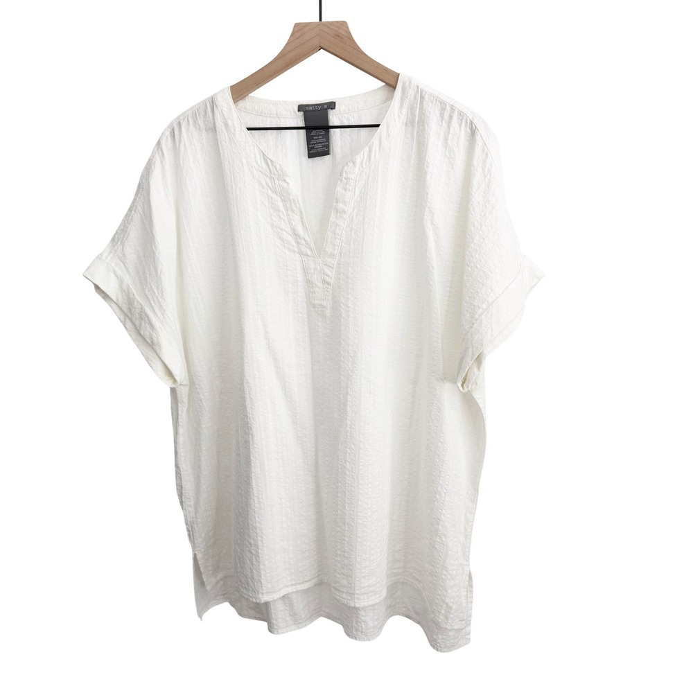 Matty M Textured Blouse White XXL Coastal Resortwear Travel Minimalist Boho